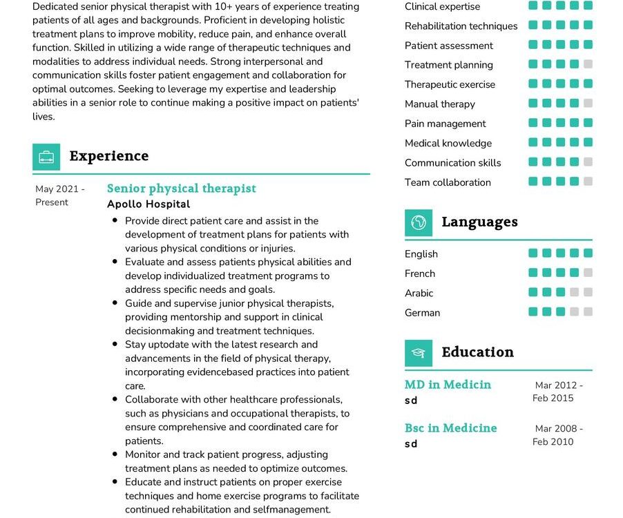 Senior Physical Therapist Resume Sample