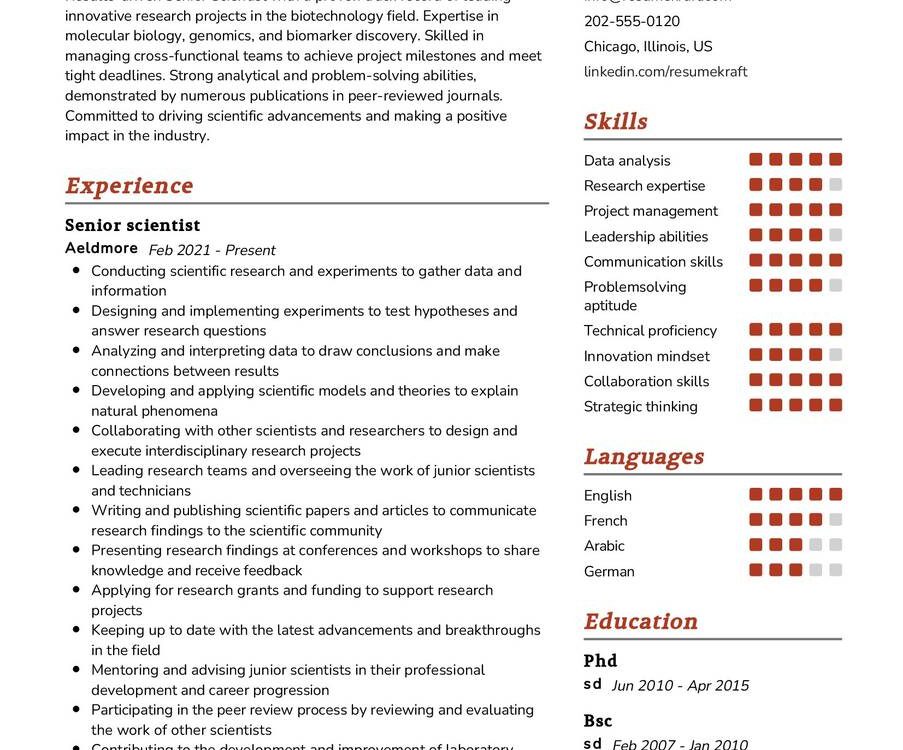 Senior Scientist Resume Sample