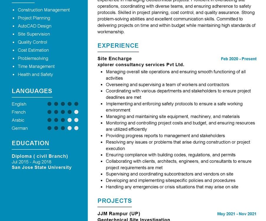 Site Engineer Resume Sample