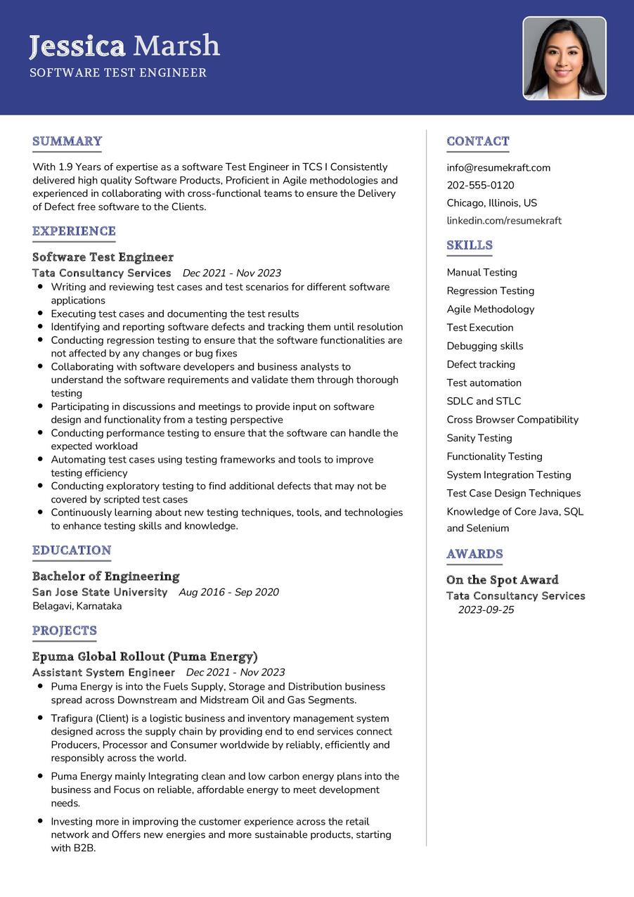 Software Test Engineer Resume Sample