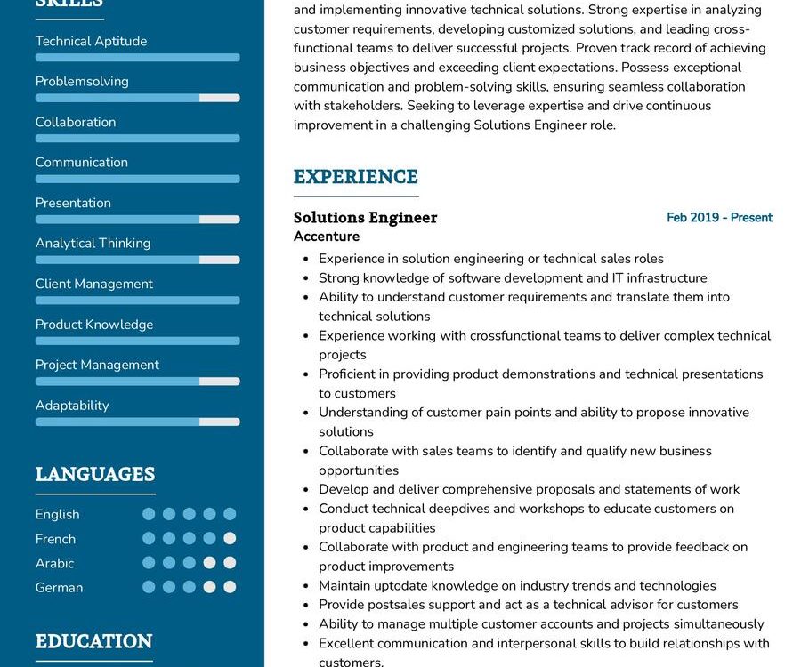 Solutions Engineer Resume Sample