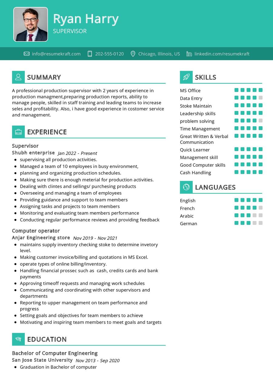 Supervisor CV Sample In 2025 ResumeKraft