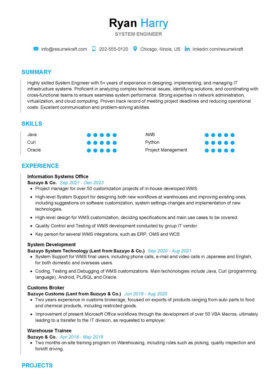 System Engineer Resume Sample In 2024 - Resumekraft