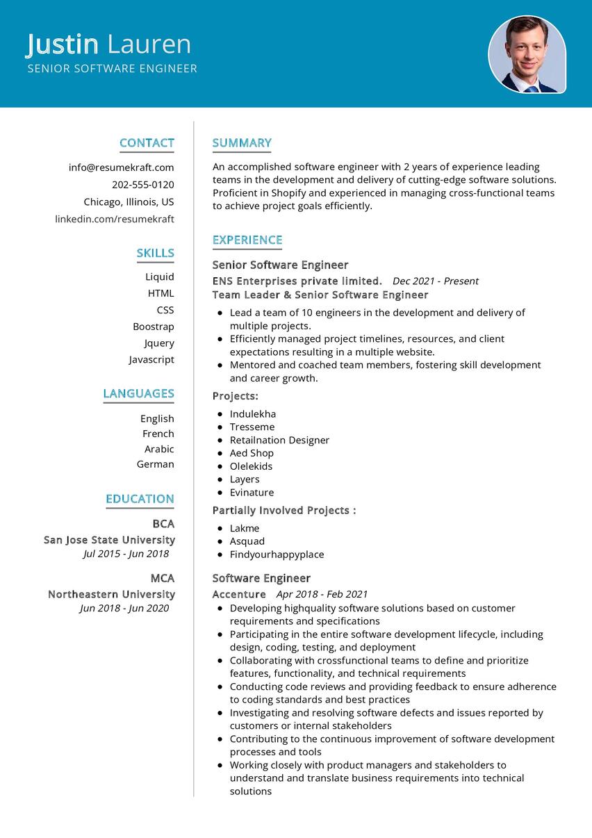 Senior Software Engineer CV Example in 2024 - ResumeKraft