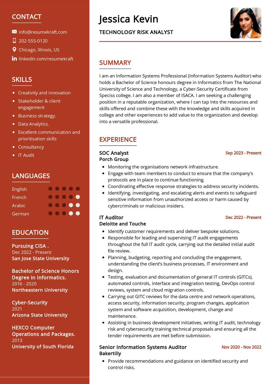 Technology Risk Analyst CV Sample in 2025 - ResumeKraft