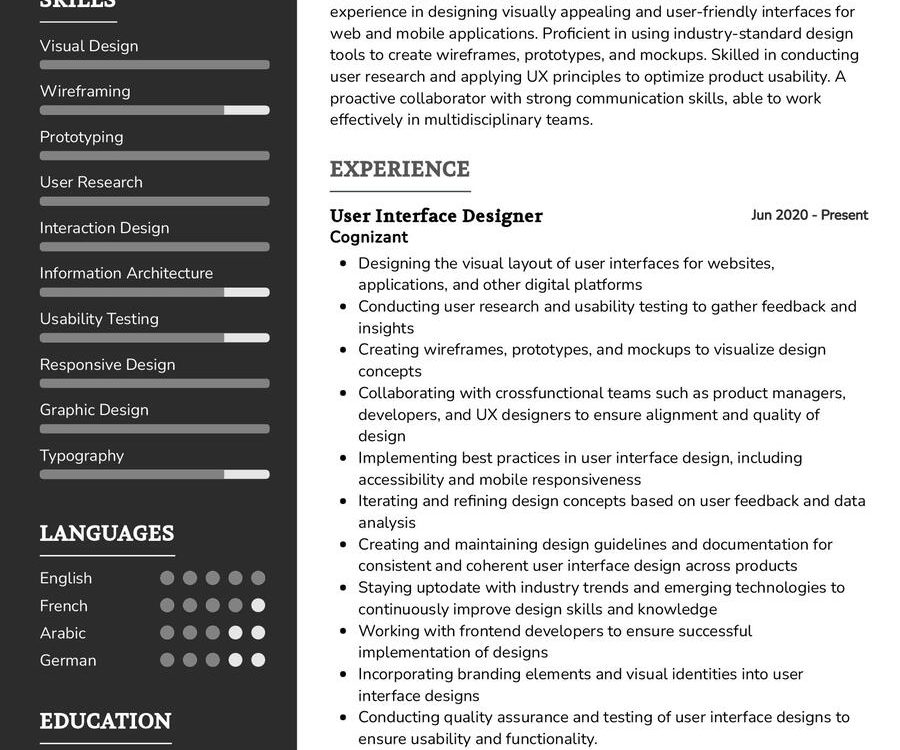 User Interface Designer Resume Sample