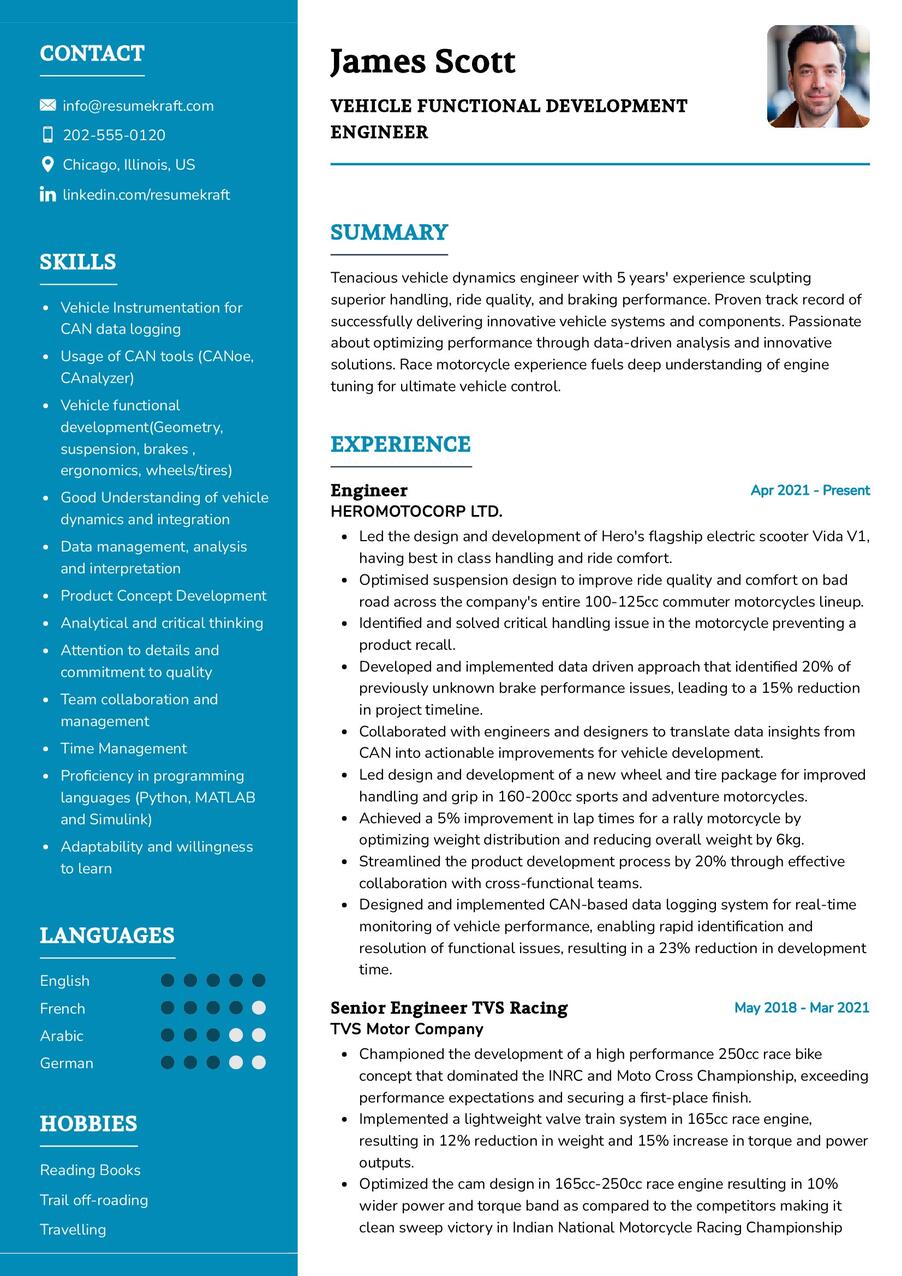 Vehicle Functional Development Engineer CV Example in 2024 - ResumeKraft