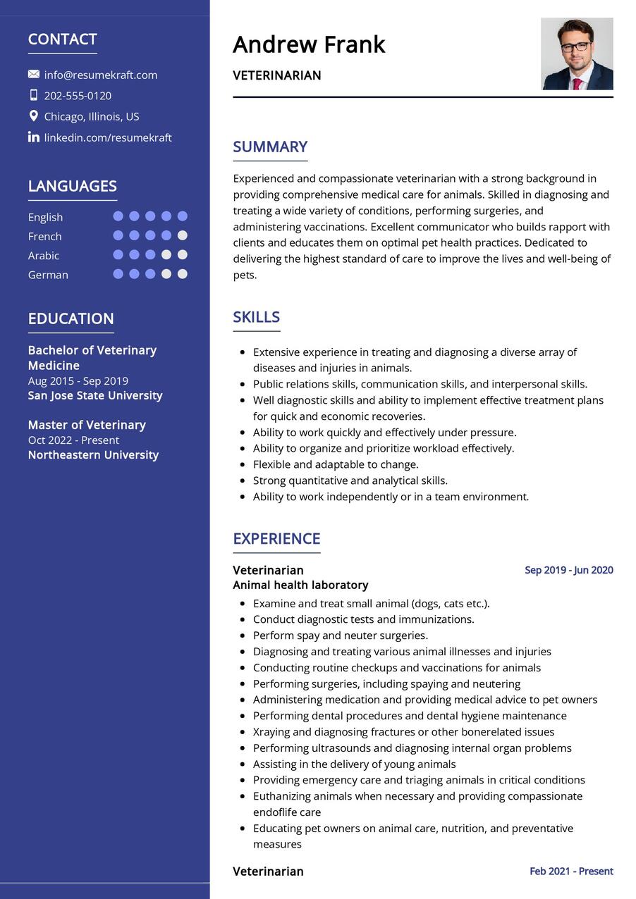 Veterinarian Resume Sample in 2024 - ResumeKraft