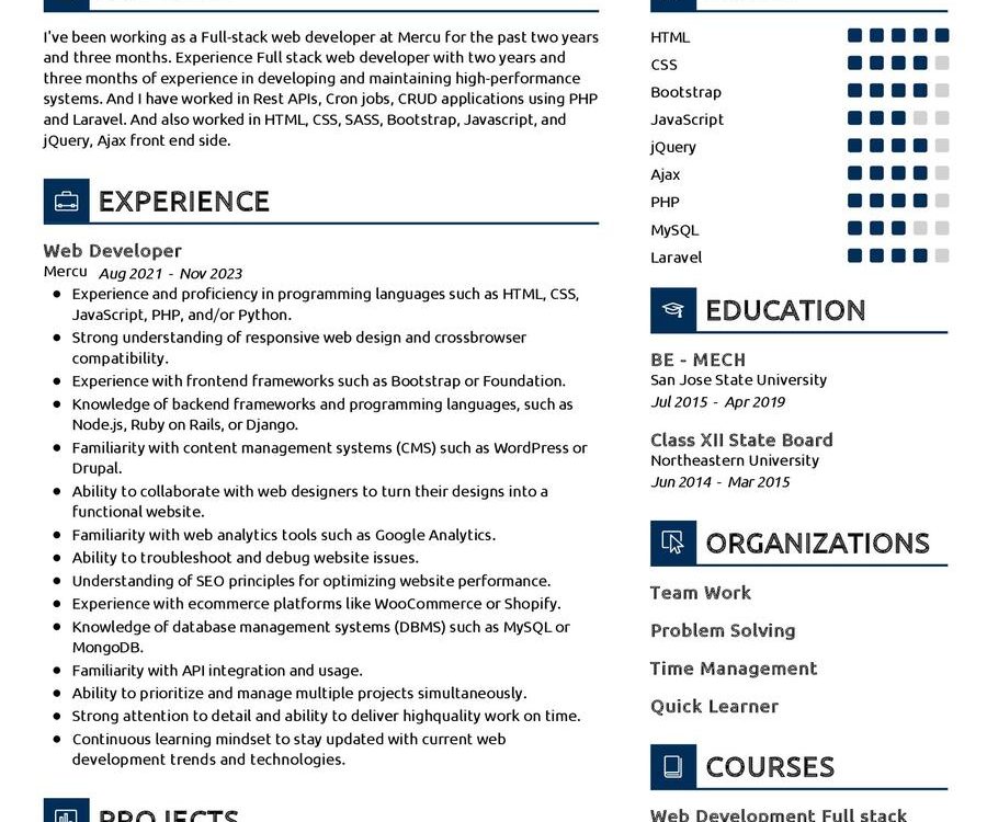 Web Developer Resume Sample in 2025 - ResumeKraft
