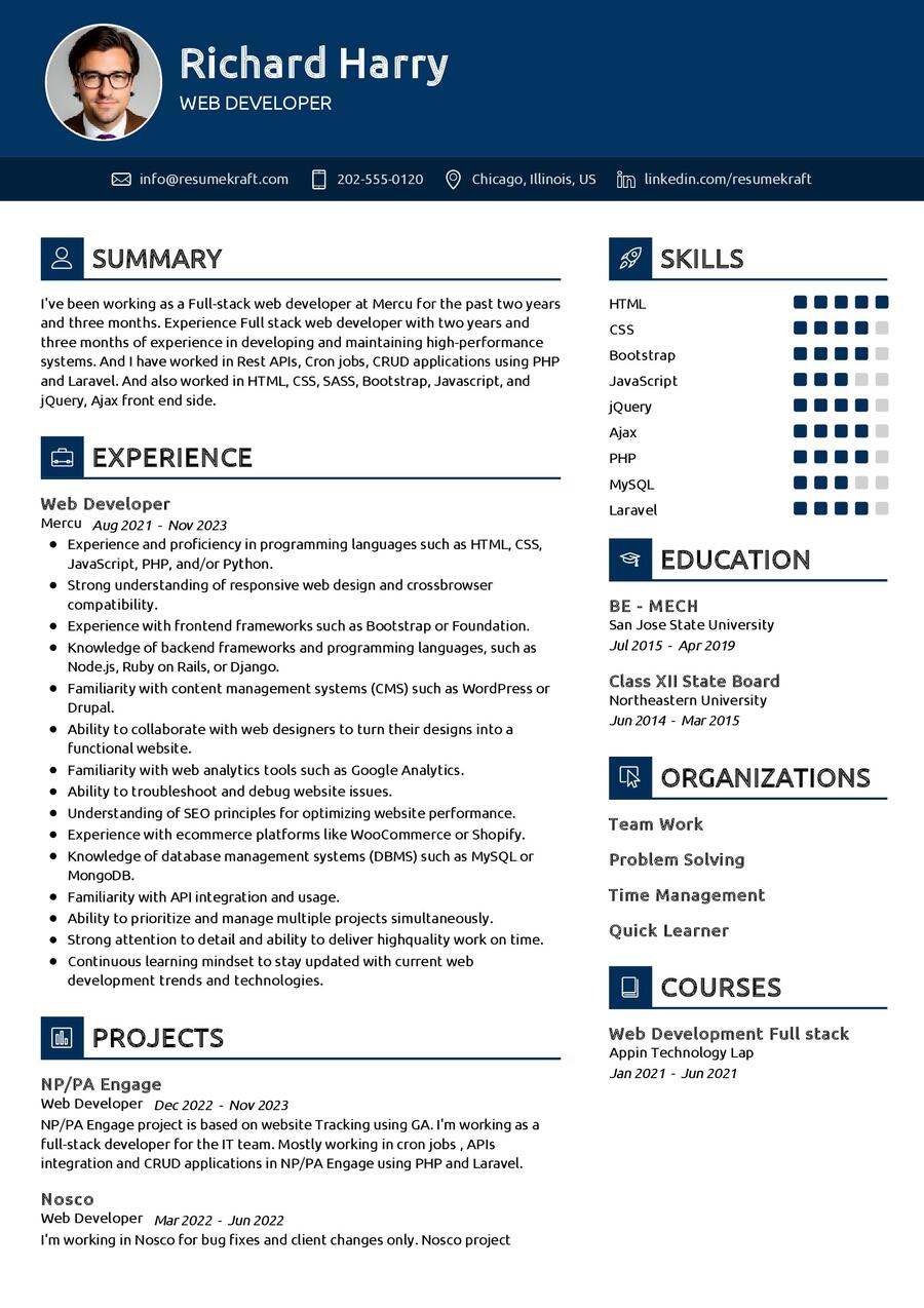 Web developer resume 2024, Director of Campus Communications