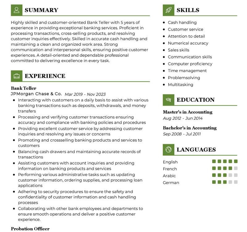 Bank Teller Resume Sample