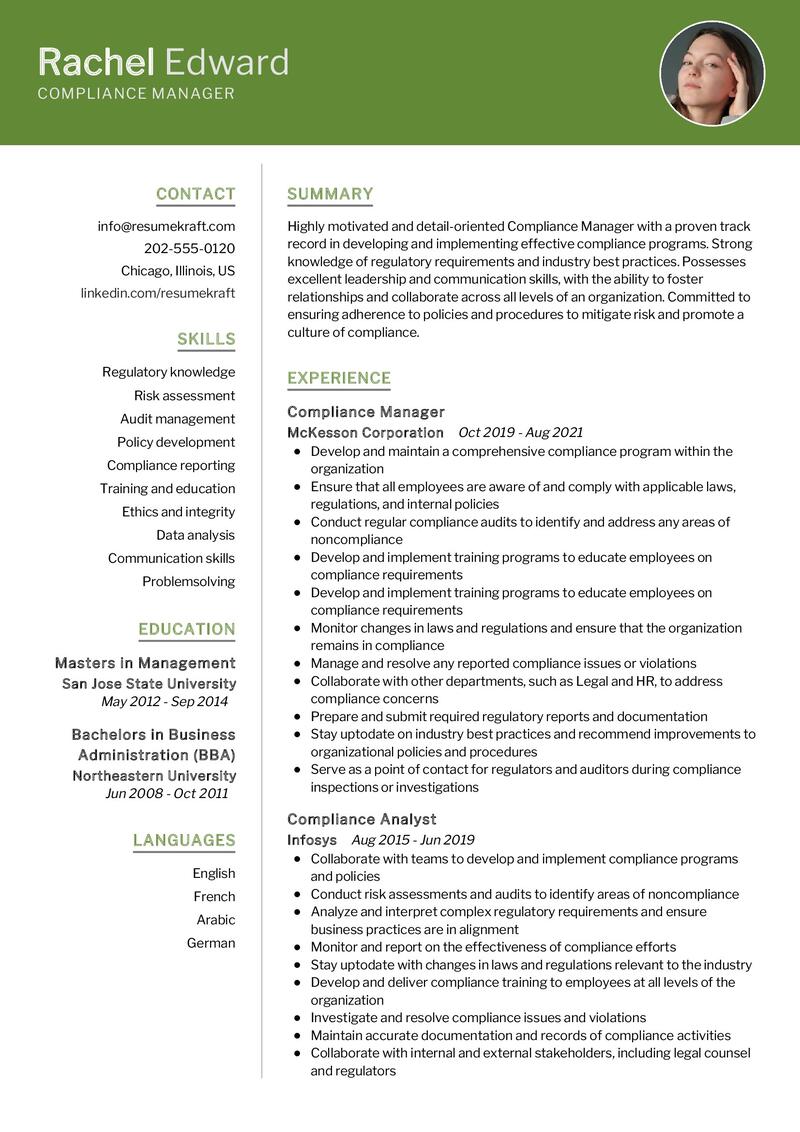 Compliance Manager Resume Sample