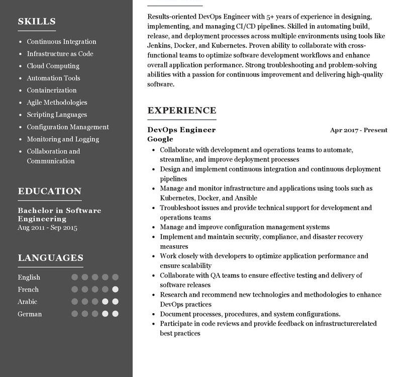 DevOps Engineer Resume Sample