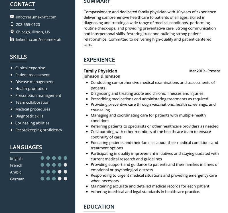 Family Physician Resume Sample
