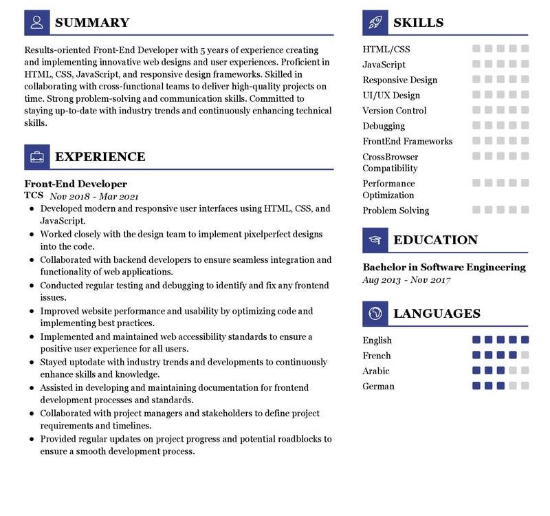 Front-End Developer Resume Sample