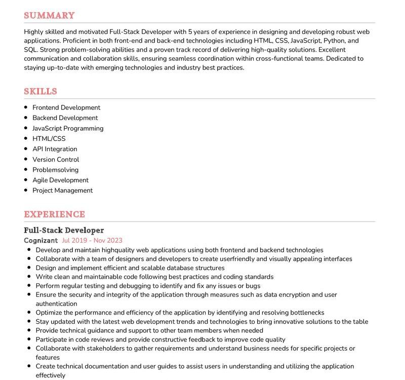 Full-Stack Developer Resume Sample in 2025 - ResumeKraft