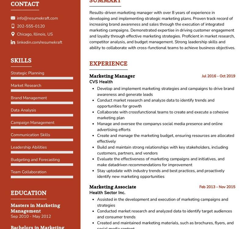 Marketing Manager Resume Sample