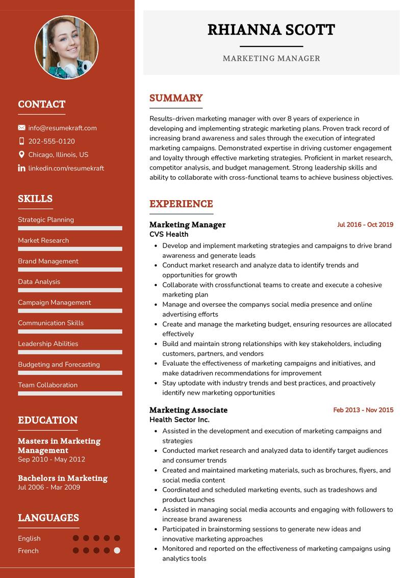 Marketing Manager Resume Sample
