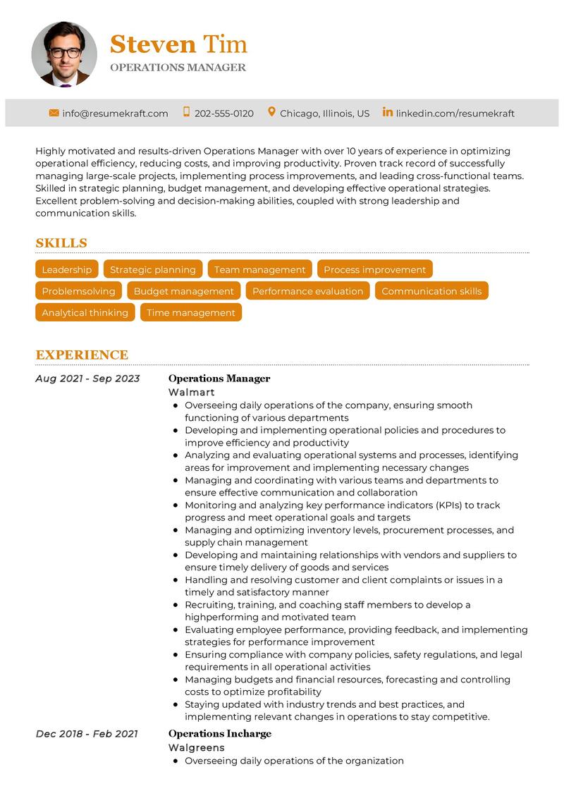 Operations Manager Resume Sample in 2024 ResumeKraft