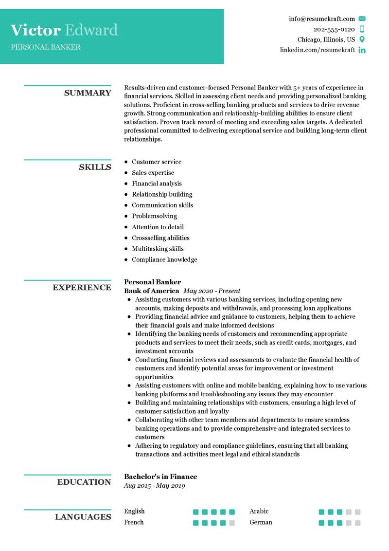 Personal Banker Resume Sample In 2024 ResumeKraft   Personal Banker Resume Sample 