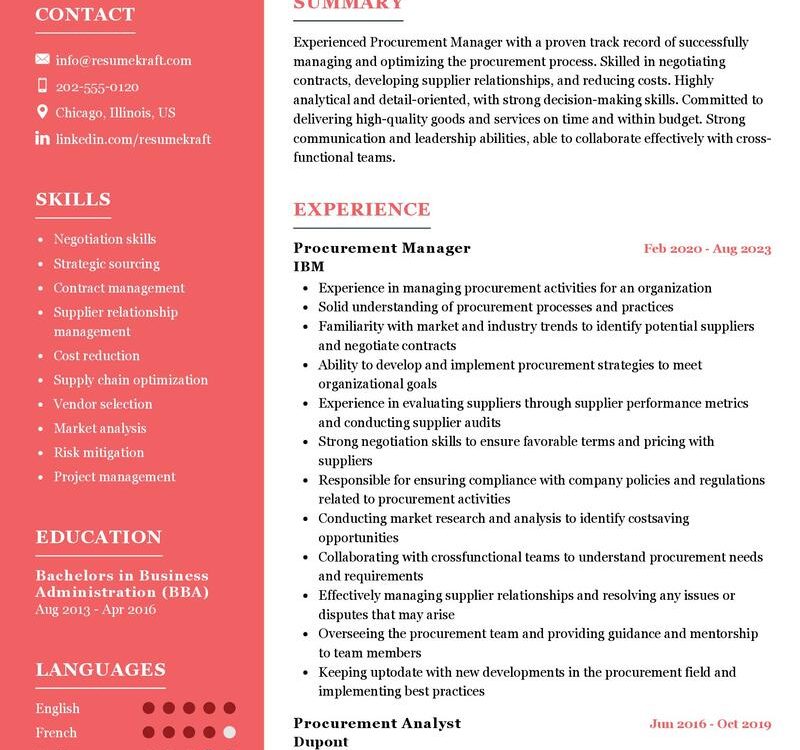 Procurement Manager Resume Sample