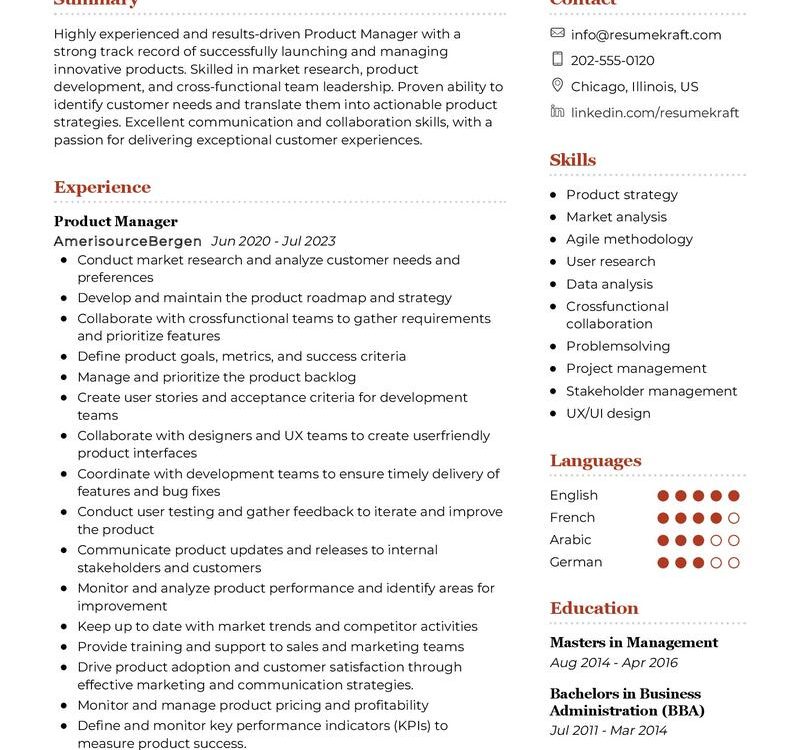 Product Manager Resume Sample