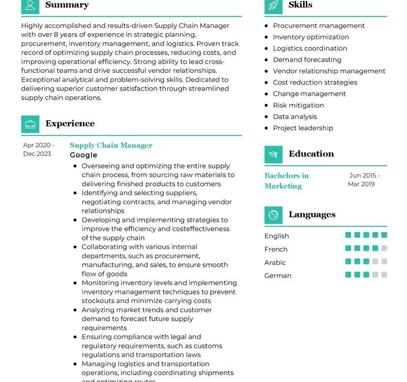 Supply Chain Manager Resume Sample