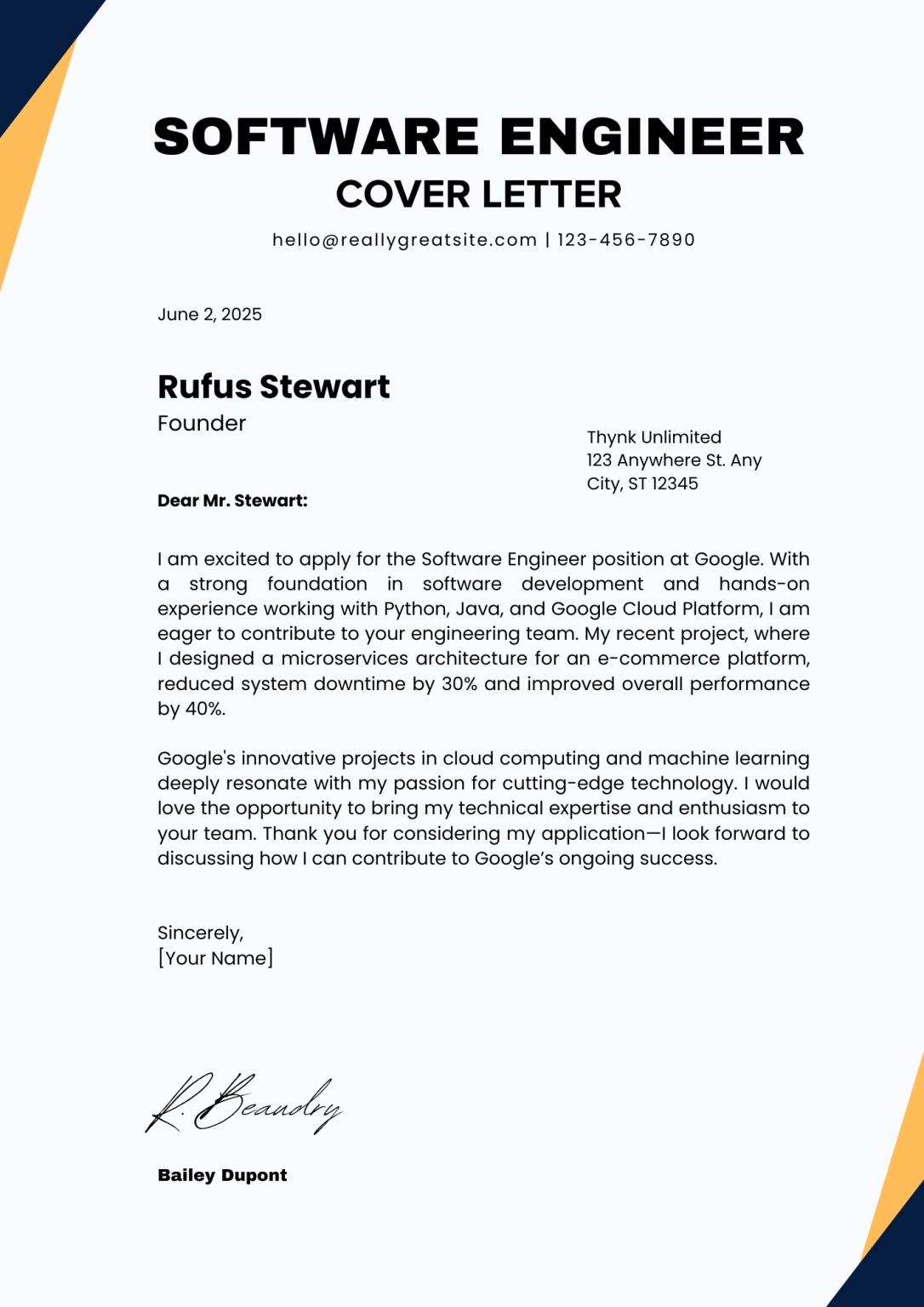 Software Engineer SWE Cover Letter - Software Engineer Cover Letter Example For Google 1086x1536 