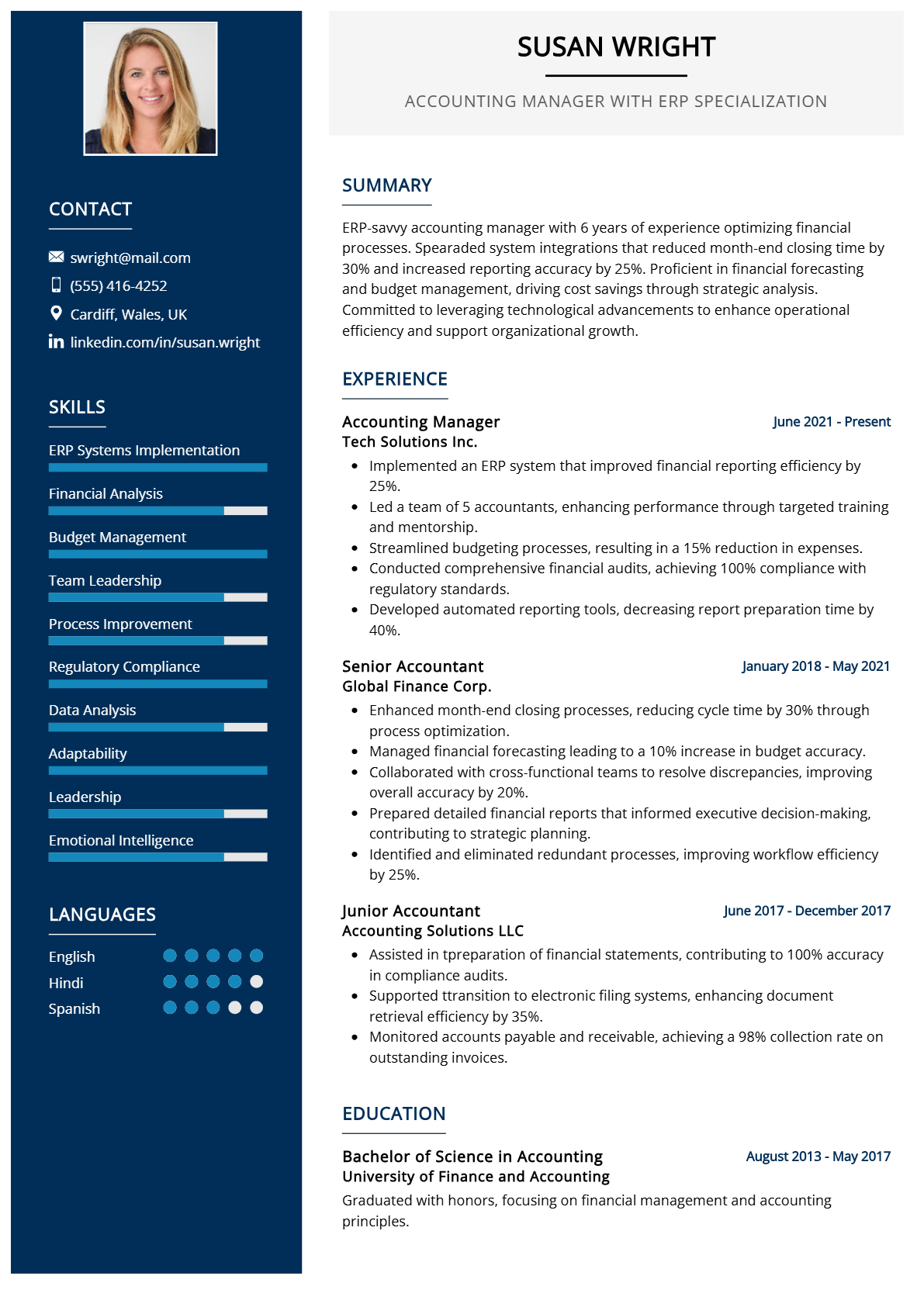 Accounting Manager with ERP Specialization Resume - Resume Sample