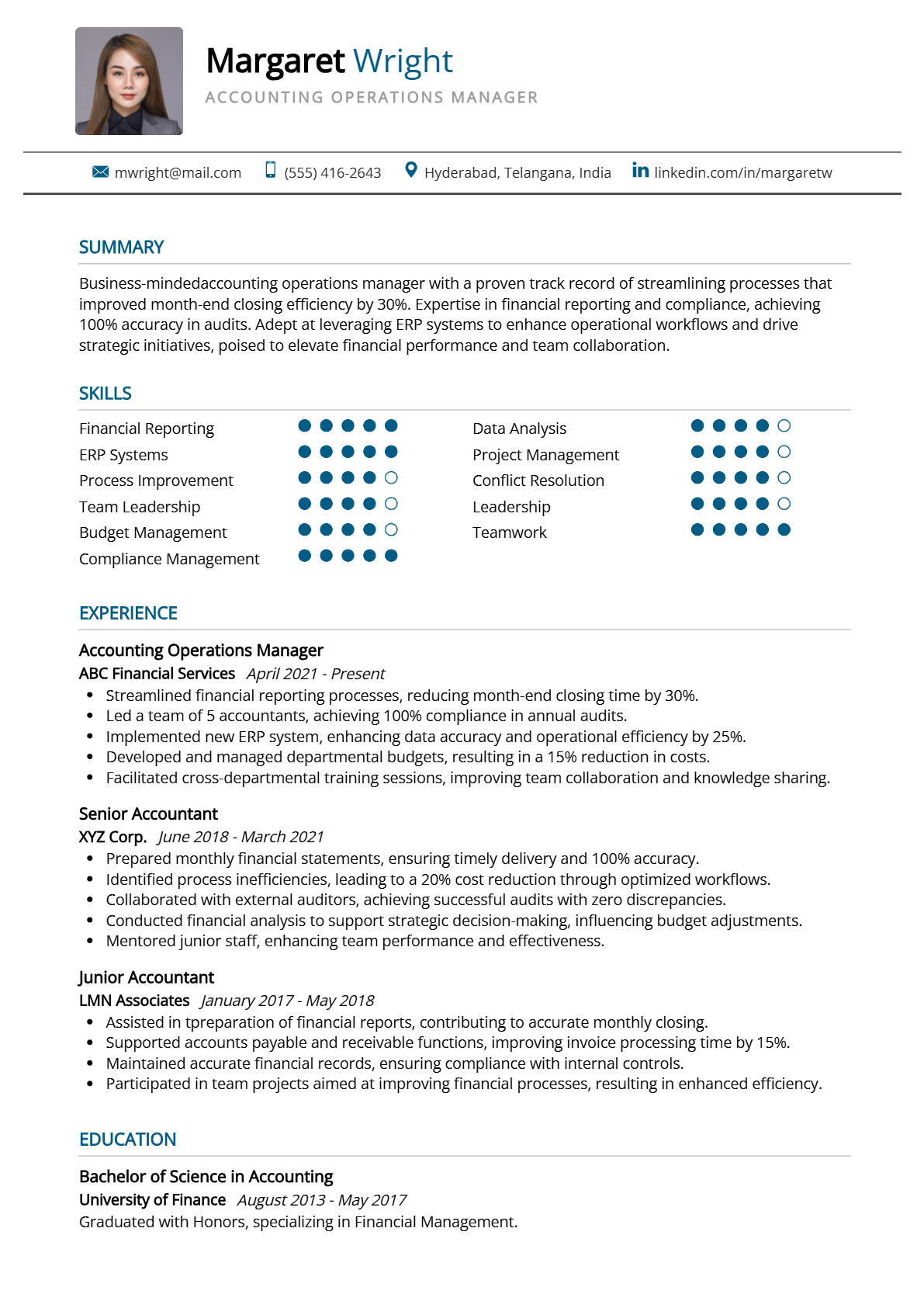Accounting Operations Manager Resume - Resume Sample