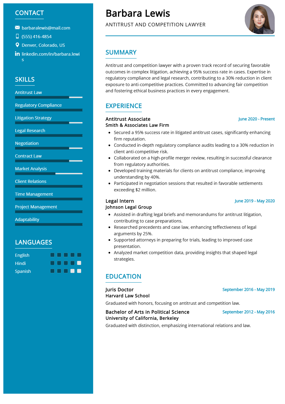 Antitrust and Competition Lawyer Resume - Resume Sample