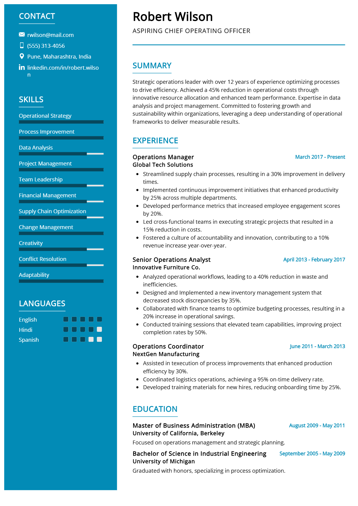 Aspiring Chief Operating Officer Resume - Resume Sample