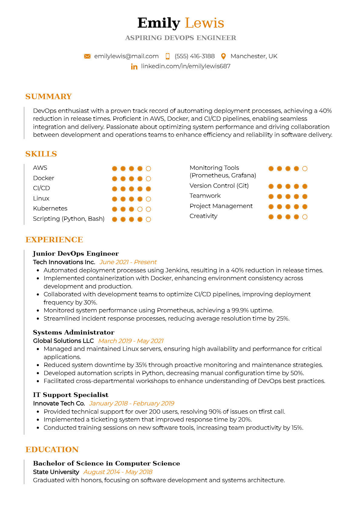 Aspiring DevOps Engineer Resume - Resume Sample