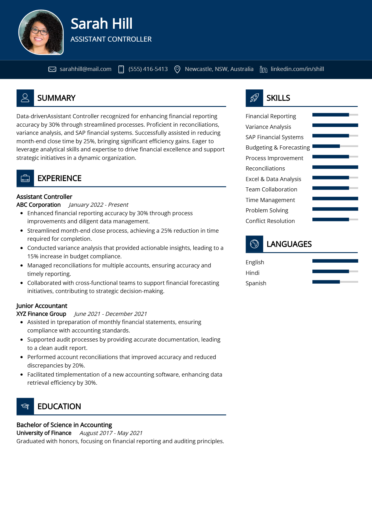 Assistant Controller Resume - Resume Sample