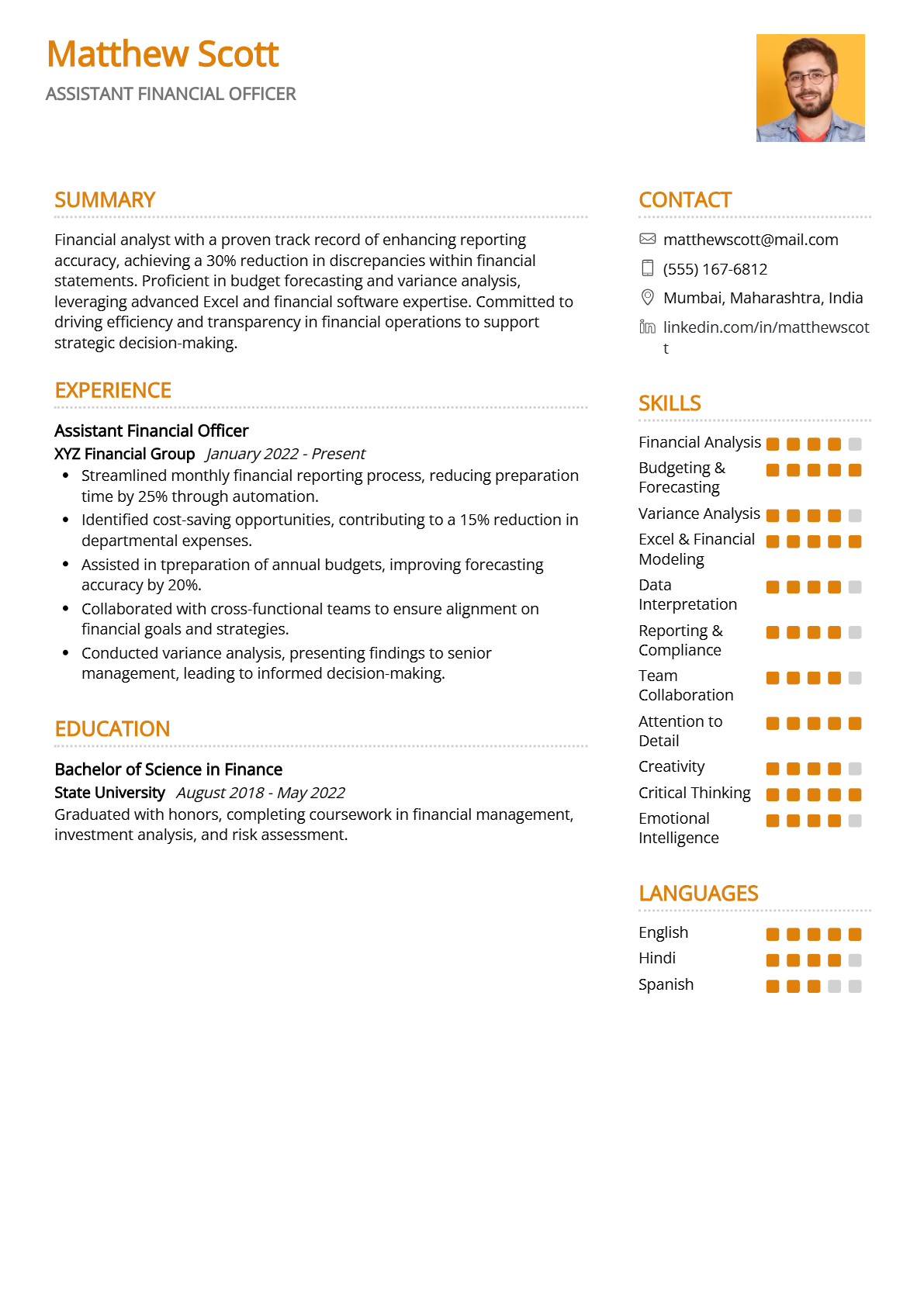 Assistant Financial Officer Resume - Resume Sample