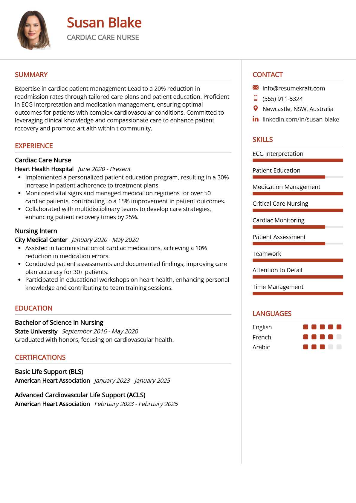 Cardiac Care Nurse Resume - Resume Sample