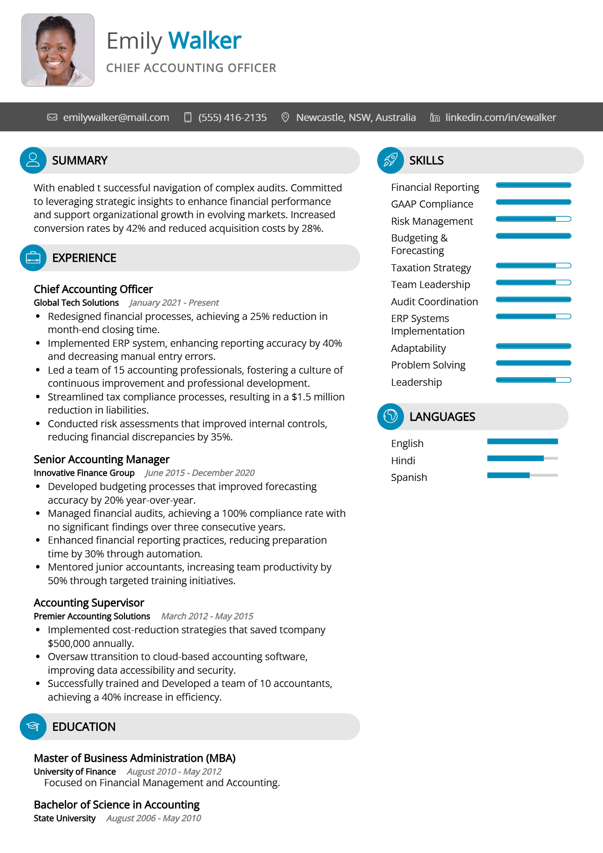 Chief Accounting Officer Resume - Resume Sample