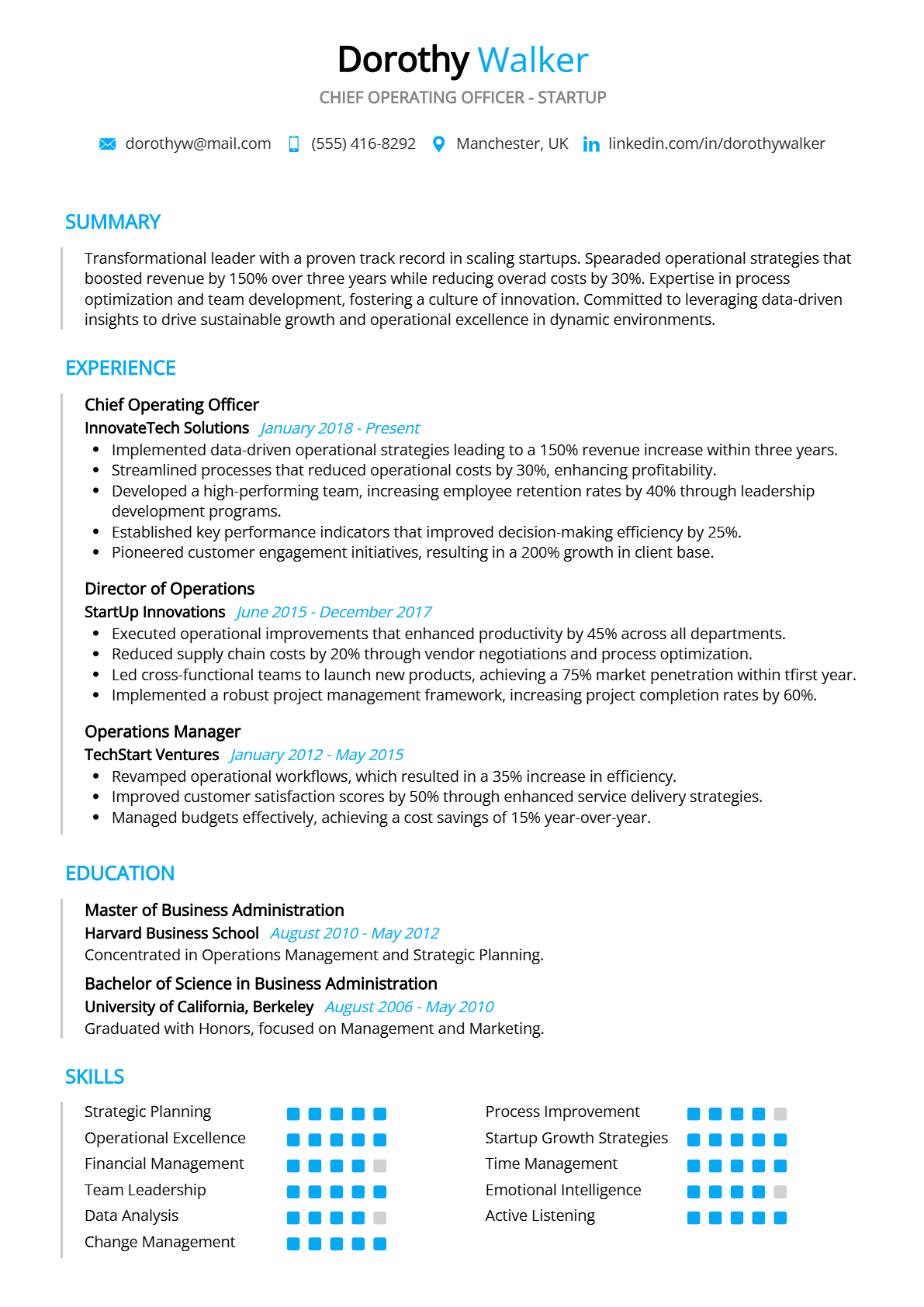 Chief Operating Officer - Startup Resume - Resume Sample