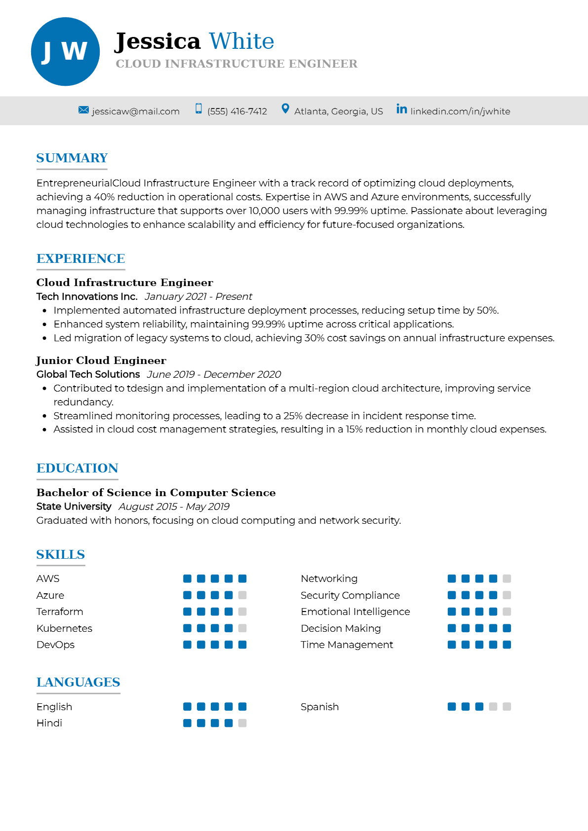 Cloud Infrastructure Engineer Resume - Resume Sample
