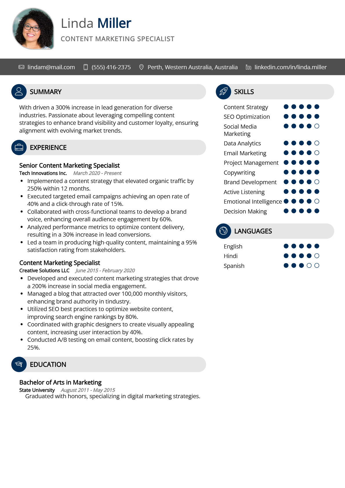 Content Marketing Specialist Resume - Resume Sample