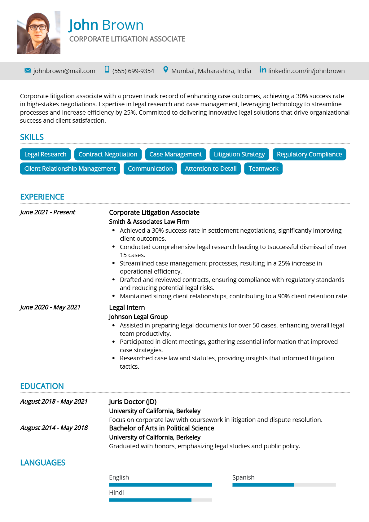 Corporate Litigation Associate Resume