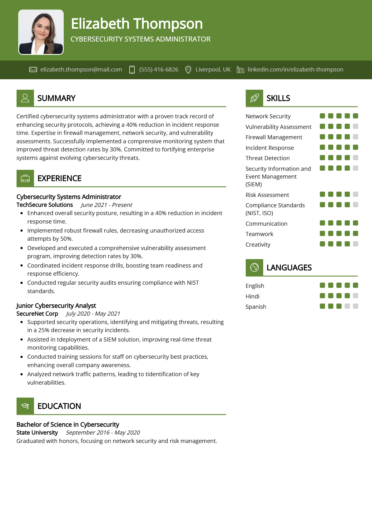 Cybersecurity Systems Administrator Resume - Resume Sample