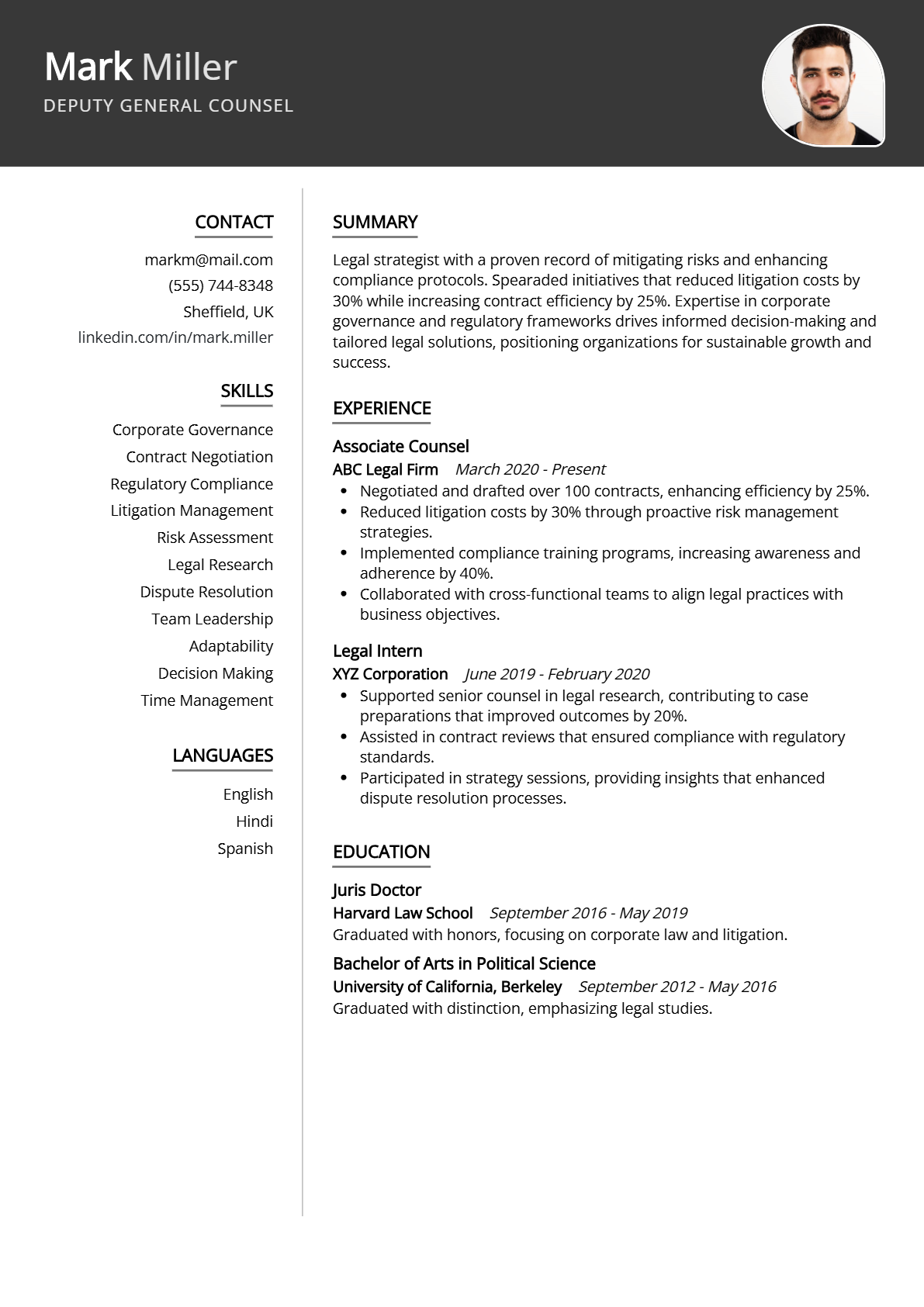 Deputy General Counsel Resume - Resume Sample