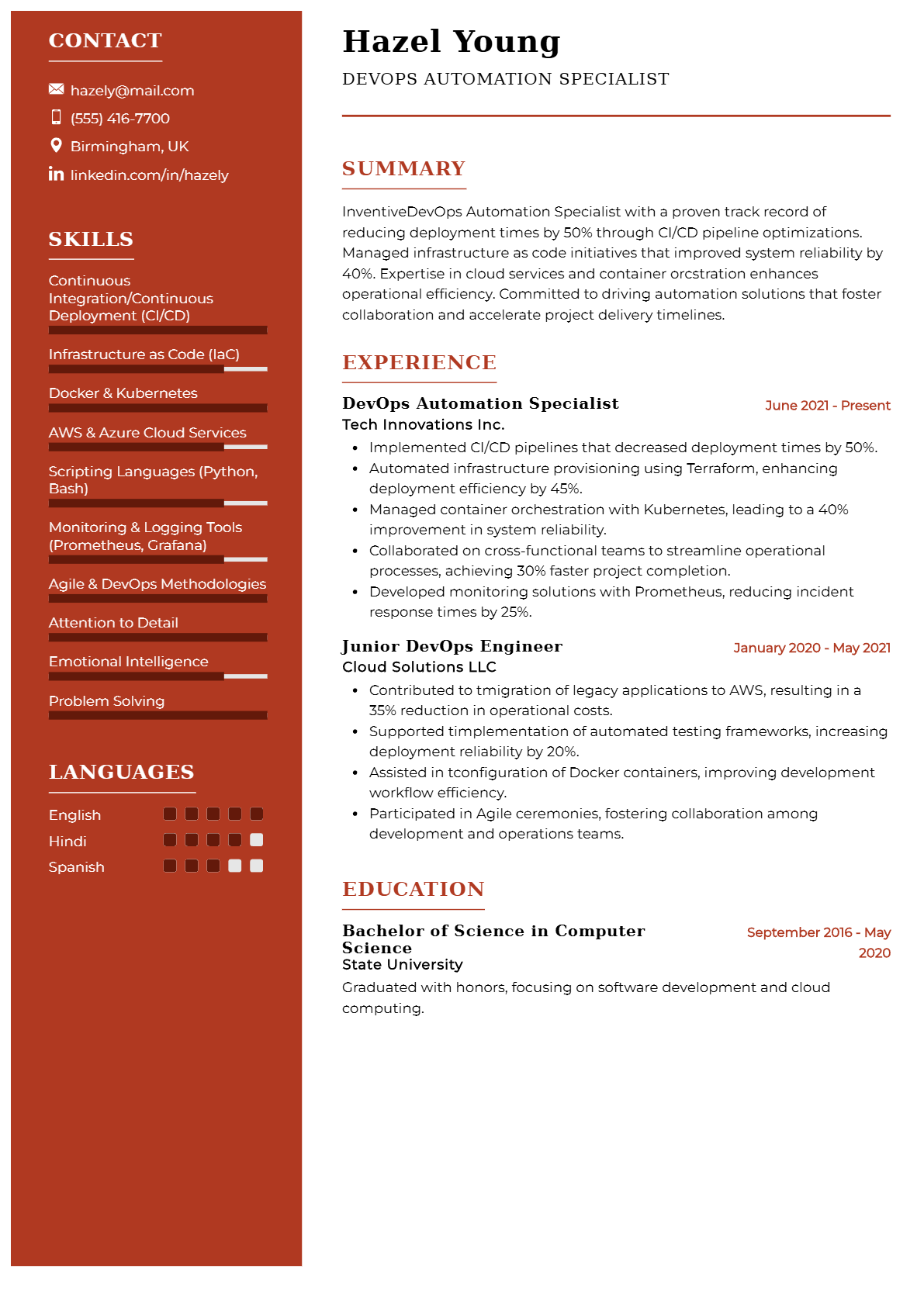 DevOps Automation Specialist Resume - Resume Sample