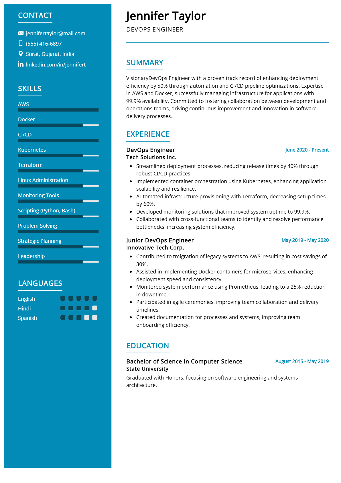 DevOps Engineer Resume - Resume Sample