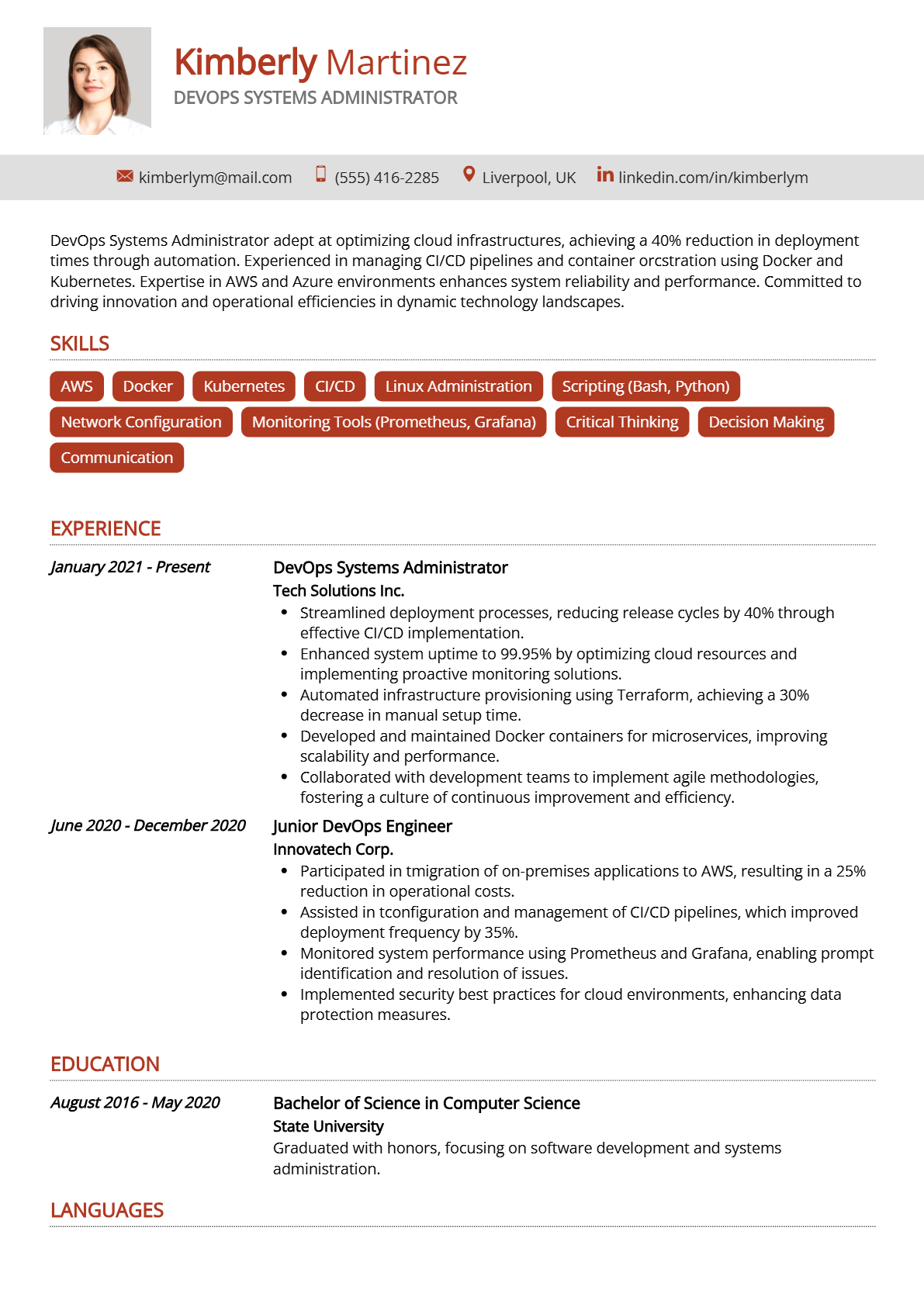 DevOps Systems Administrator Resume - Resume Sample
