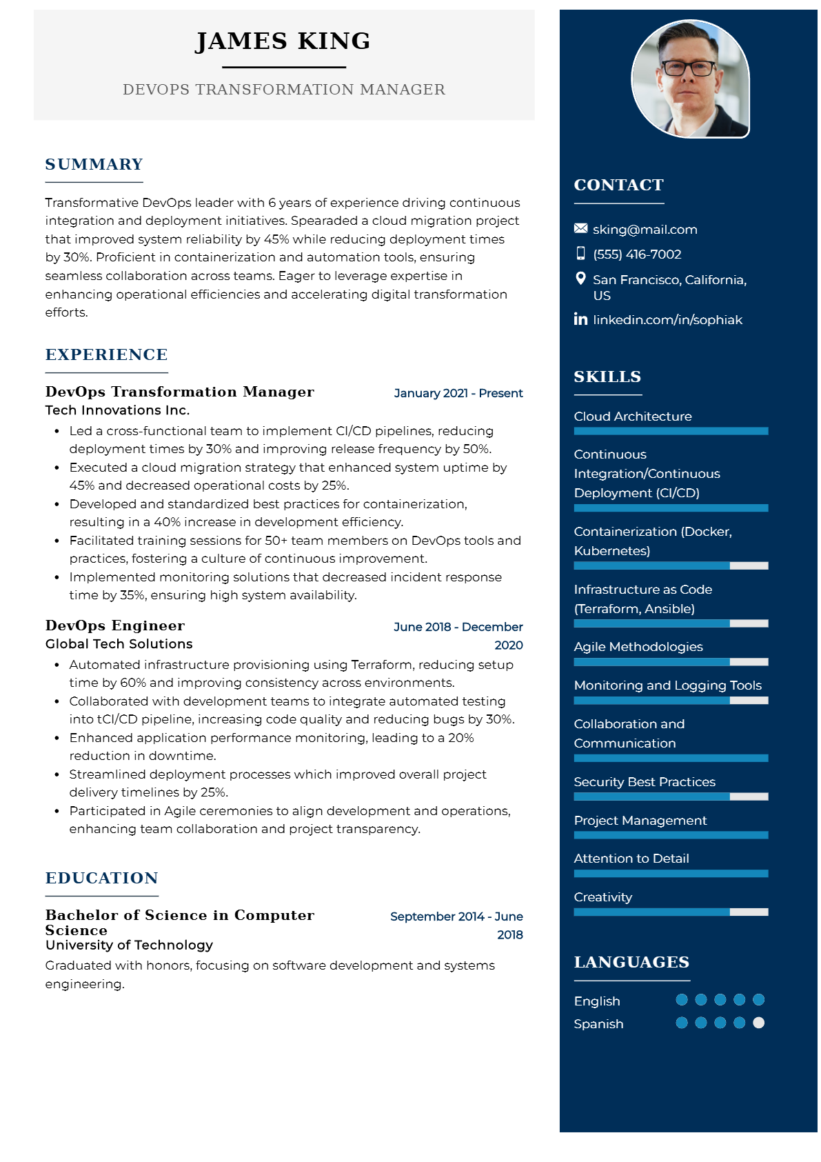 DevOps Transformation Manager Resume - Resume Sample