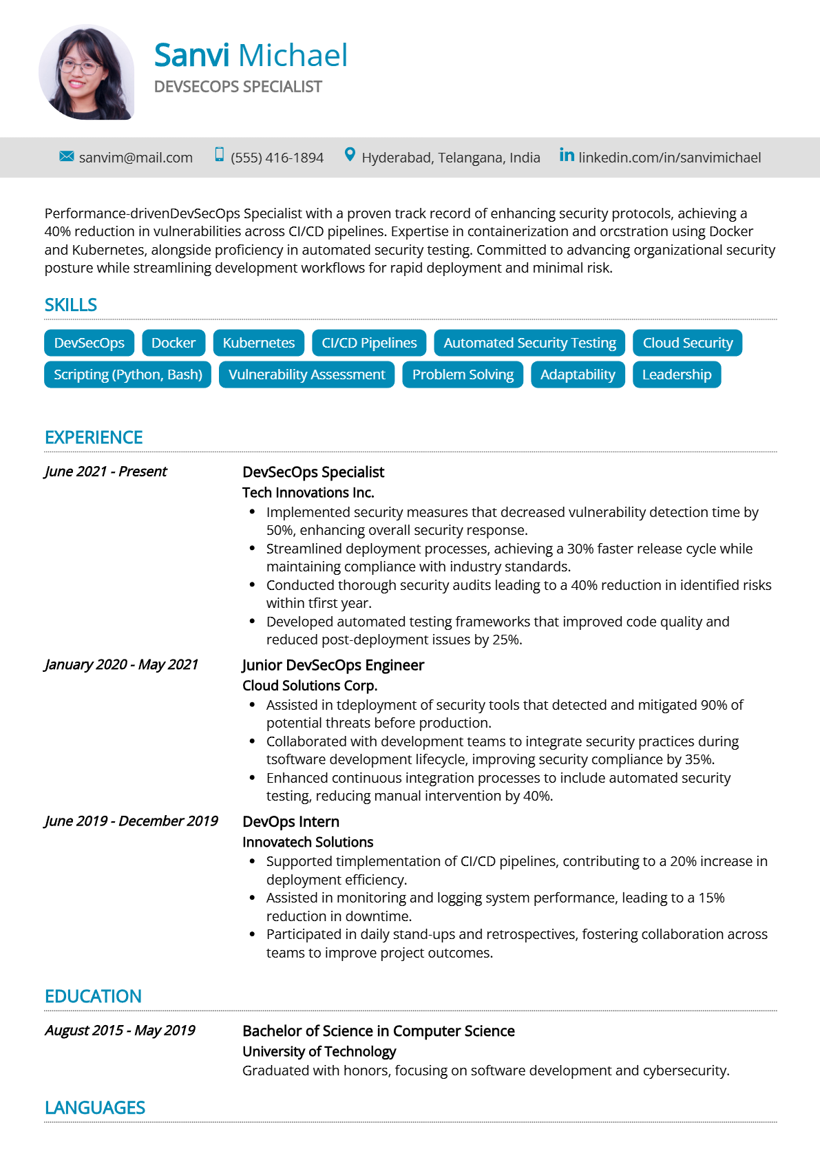 DevSecOps Specialist Resume - Resume Sample