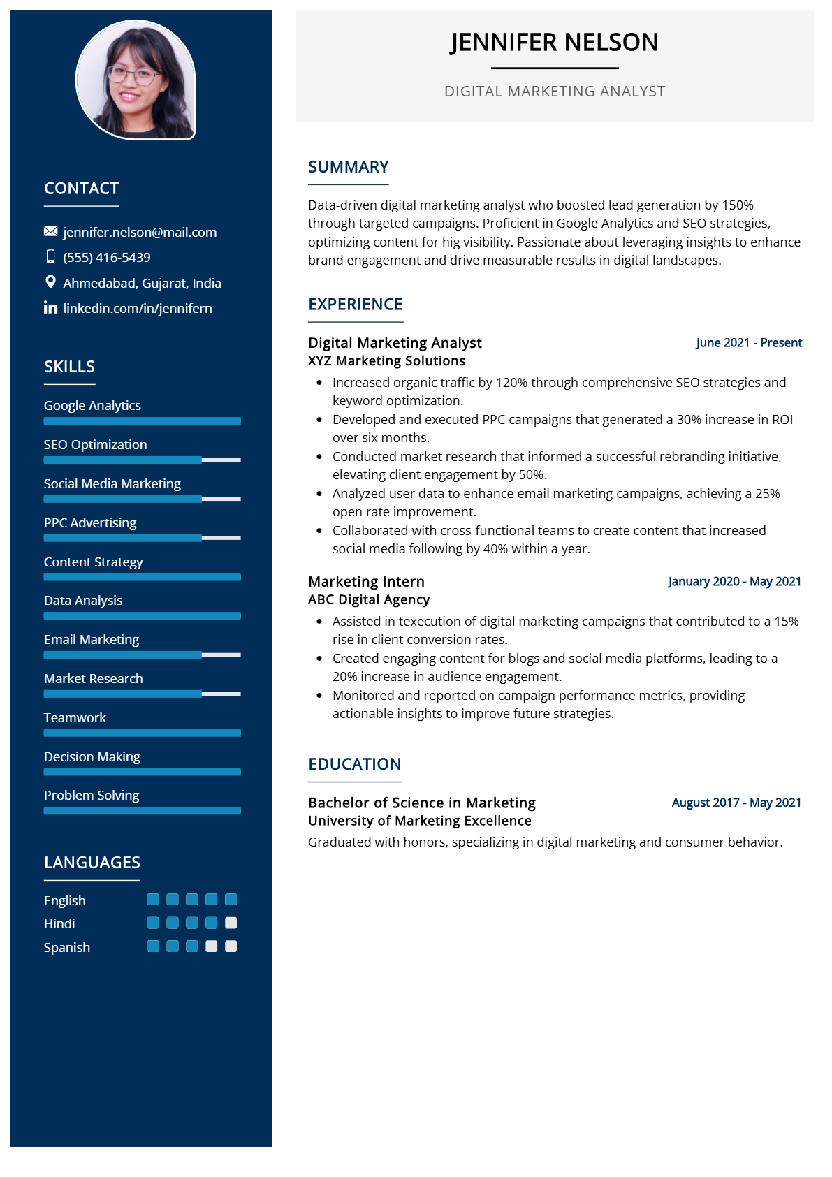 Digital Marketing Analyst Resume - Resume Sample