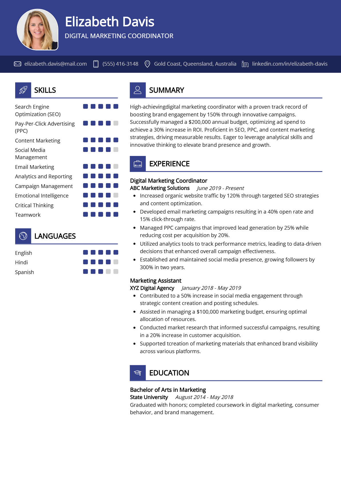 Digital Marketing Coordinator Resume - Resume Sample